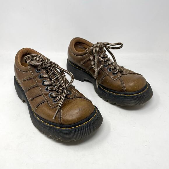Vintage Y2K Dr Martens Brown Leather Oxfords Creepers Chunky Sole 11399 womens 6 - Picture 1 of 16